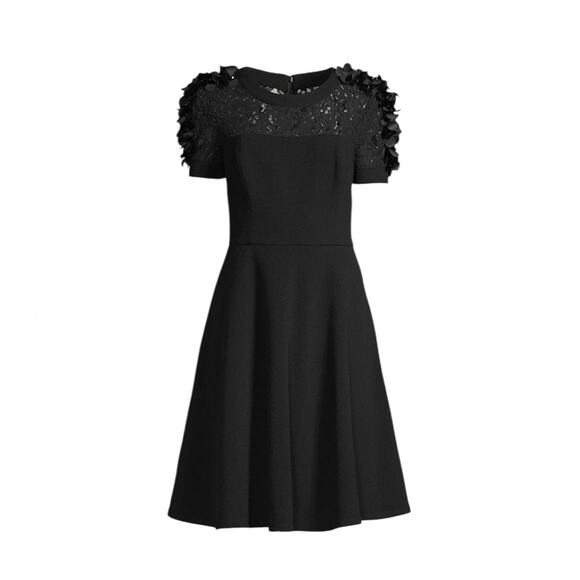 NWOT Shani Black Floral Applique Fit & Flare Crepe Dress – Sz 6 - Picture 3 of 9